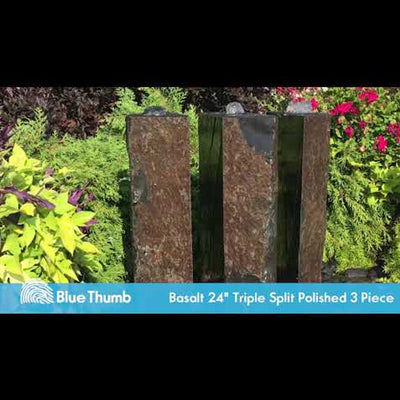 36" Triple Split Polished Basalt Stone Outdoor Fountain - 3 Piece