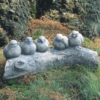 Birds on a Log Cast Stone Garden Statue