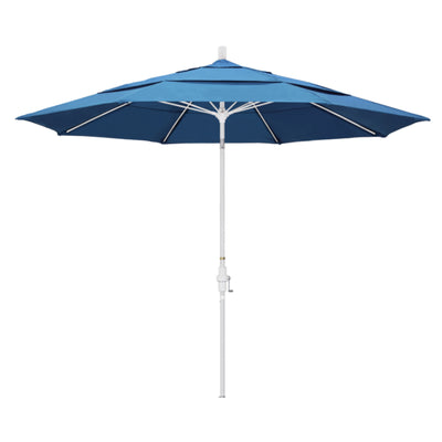 California Umbrella 11' Sun Master Series Patio Umbrella With Matted White Aluminum Pole Fiberglass Ribs Collar Tilt Crank Lift With Pacifica Fabric