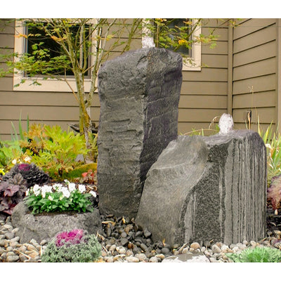Cascade Double Stone Fountain with Accent Planter