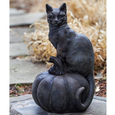 Cat on Pumpkin Cast Stone Garden Statue