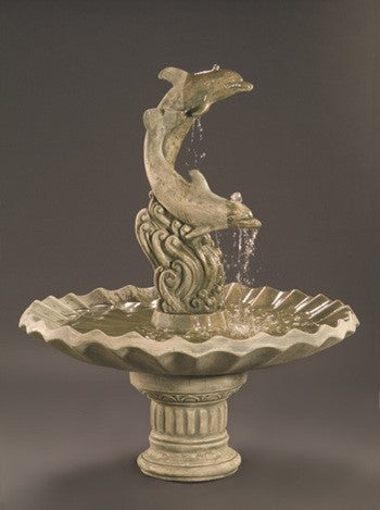 Dolphins with Shell Bowl Outdoor Fountain