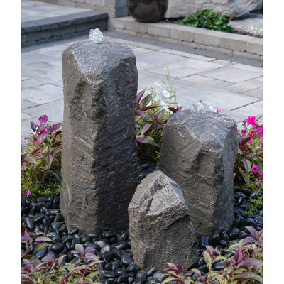 Double Cascade Stone Outdoor Fountain with Accent Rock