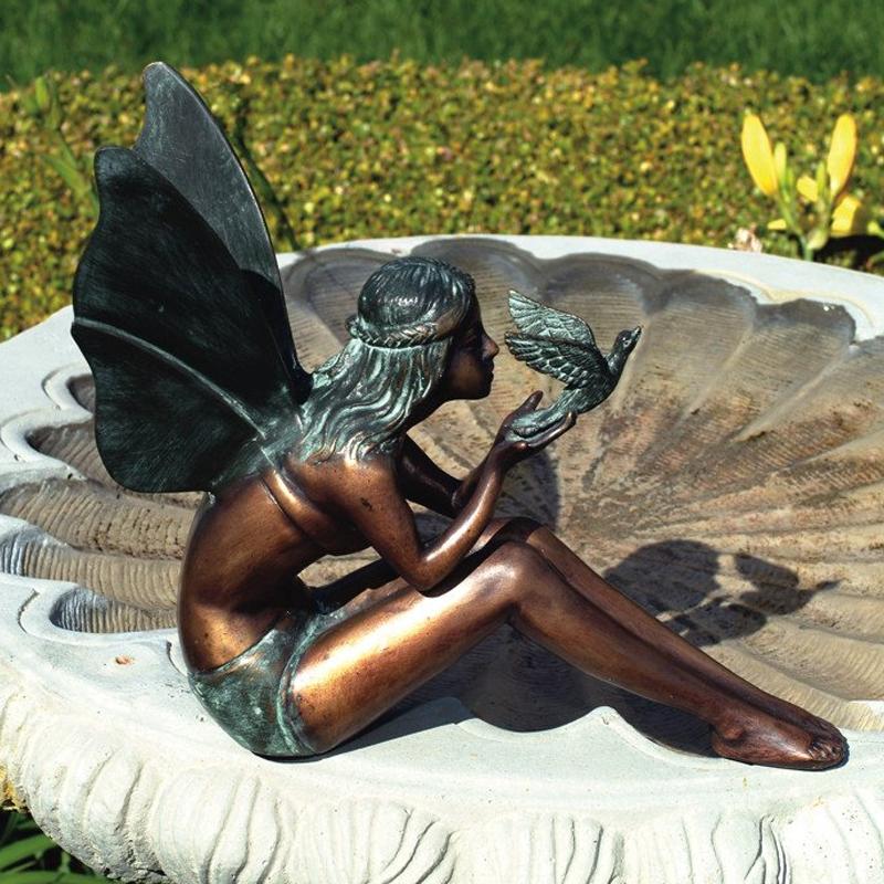 Brass Baron Bird Fairy Garden Statue