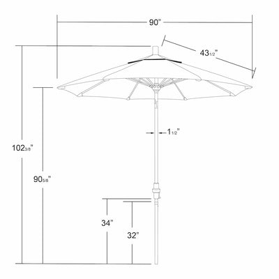 California Umbrella 7.5' Sun Master Series Patio Umbrella With Bronze Aluminum Pole Fiberglass Ribs Collar Tilt Crank Lift With Sunbrella Fabric