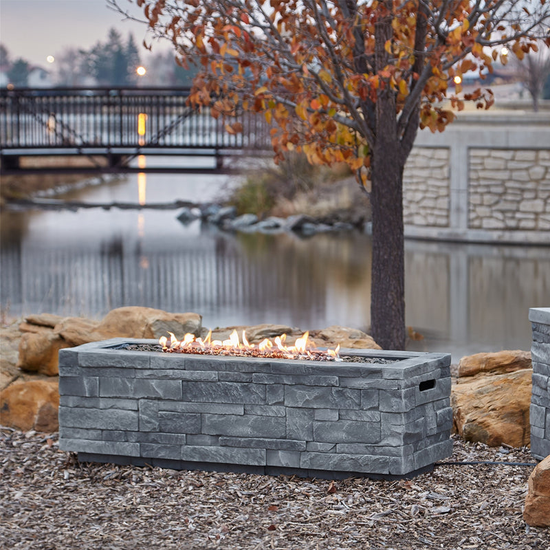 Gray Ledgestone Rectangle Propane Fire Table with NG Conversion Kit