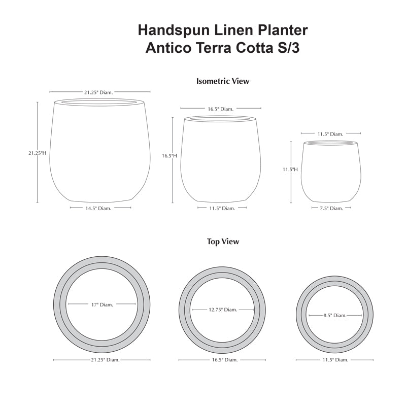 Handspun Linen Planter - Set of 3 in Antico Terra Cotta