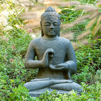 Indonesian Seated Buddha Cast Stone Garden Statue
