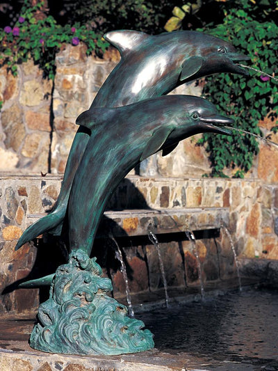 Brass Baron Large Double Dolphins Garden Accent and Pool Statuary