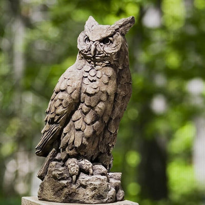 Large Horned Owl Cast Stone Garden Statue
