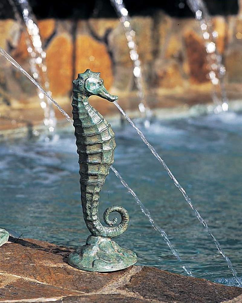 Brass Baron Medium Seahorse Garden Accent and Pool Statuary