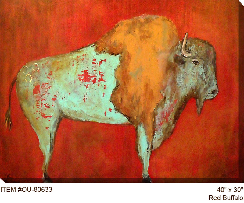 Red Buffalo Outdoor Canvas Art