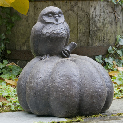 Owl on Pumpkin Cast Stone Garden Statue