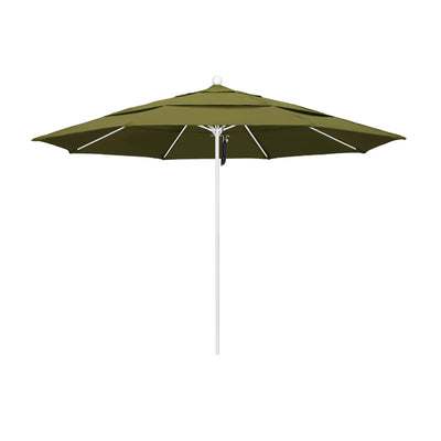 California Umbrella 11' Venture Series Patio Umbrella With Matted White Aluminum Pole Fiberglass Ribs Pulley Lift With Pacifica Fabric