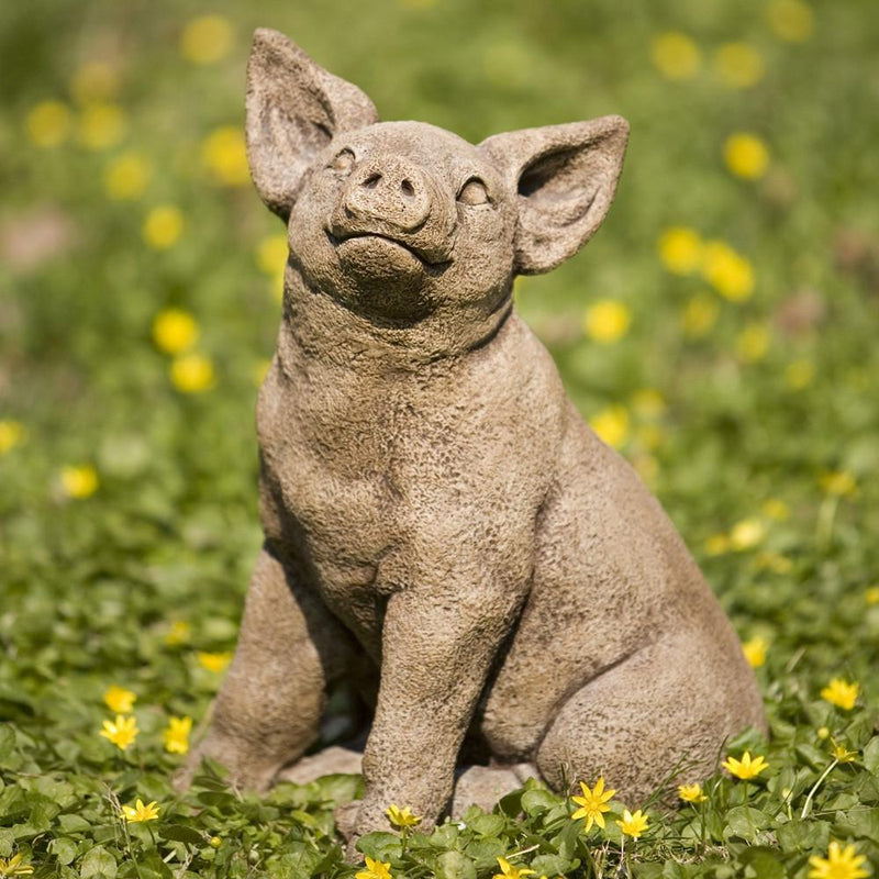 Perky Pig Cast Stone Garden Statue