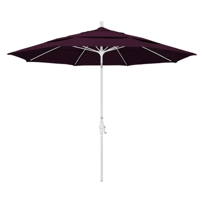 California Umbrella 11' Sun Master Series Patio Umbrella With Matted White Aluminum Pole Fiberglass Ribs Collar Tilt Crank Lift With Pacifica Fabric