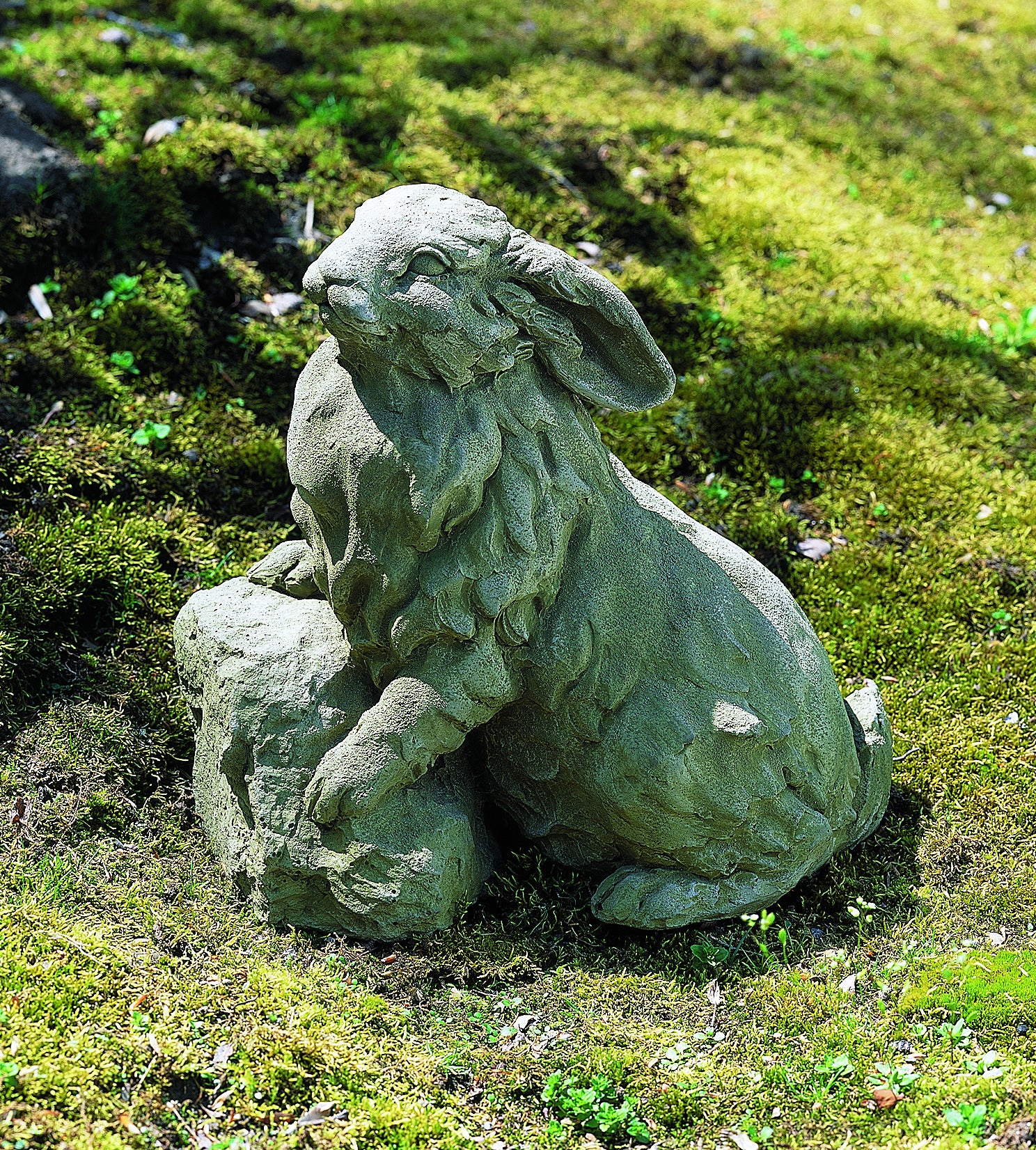 Rabbit on a Rock Cast Stone Garden Statue | Bunny Statue – Soothing Company