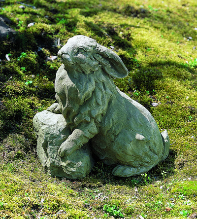 Rabbit on a Rock Cast Stone Garden Statue