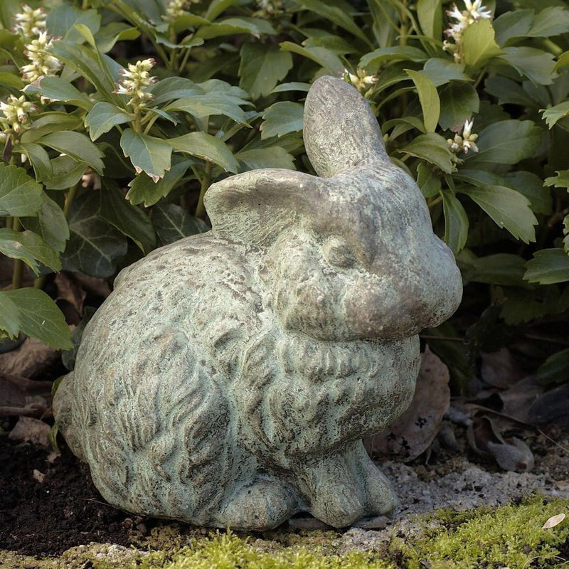 Rabbit with One Ear Up Cast Stone Garden Statue