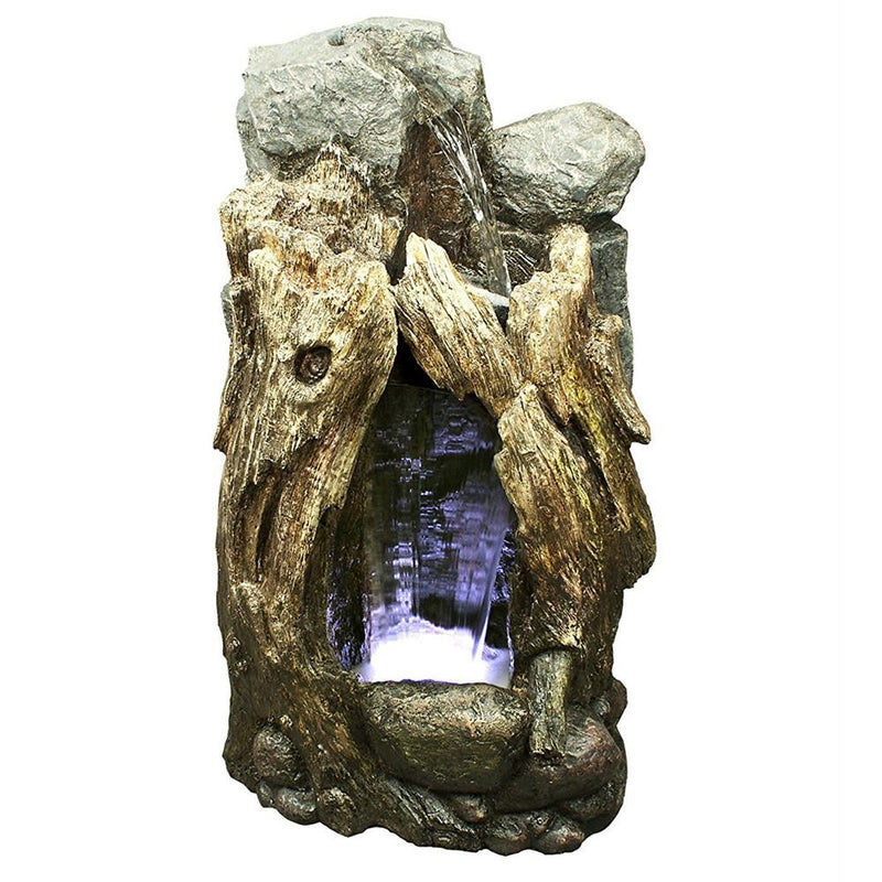30" Rainforest Waterfall Tree Trunk Fountain with LED Lights
