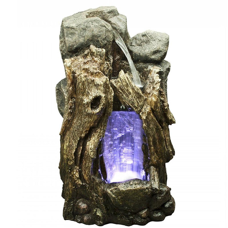 22" Rainforest Waterfall Tree Trunk Fountain with LED Lights