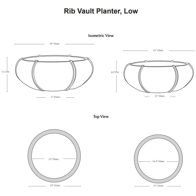 Rib Vault Planter Low Set of 2