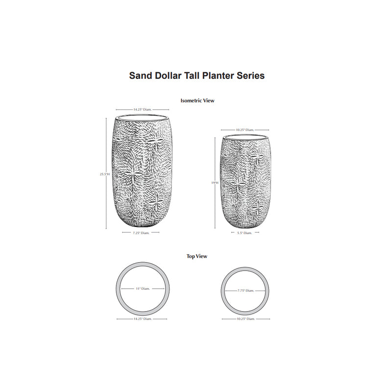 Sand Dollar Tall Glazed Terra Cotta Planter Set of 2