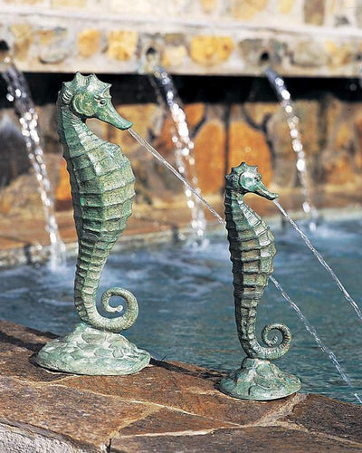 Brass Baron Medium Seahorse Garden Accent and Pool Statuary