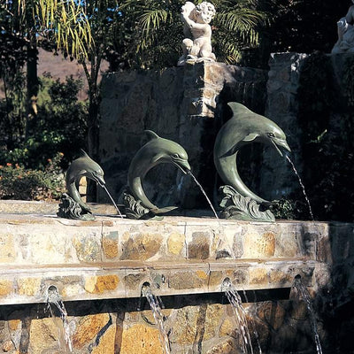 Brass Baron Medium Single Dolphin Garden Accent and Pool Statuary