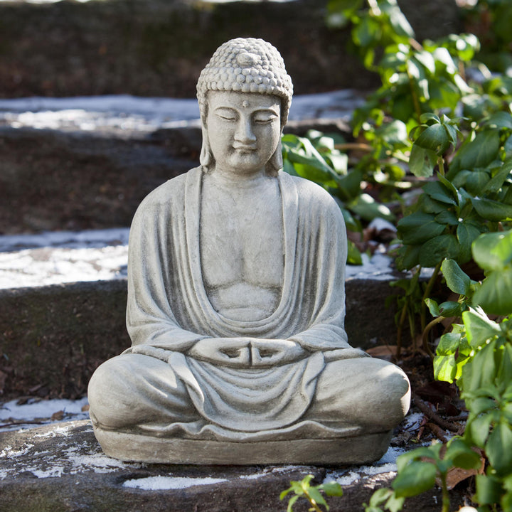 Alpine Corporation 15 Inch Buddha Statue - Indoor/Outdoor Meditating Garden Decor