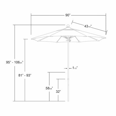 California Umbrella 7.5' Oceanside Series Patio Umbrella With Fiberglass Pole Fiberglass Ribs  Push Lift With Olefin Fabric
