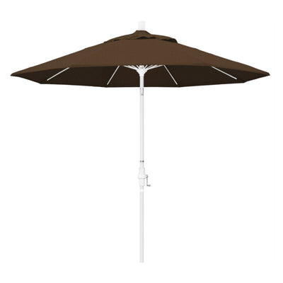California Umbrella 9' Sun Master Series Patio Umbrella With Matted White Aluminum Pole Fiberglass Ribs Collar Tilt Crank Lift With Olefin Fabric