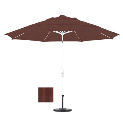 California Umbrella 11' Sun Master Series Patio Umbrella With Matted White Aluminum Pole Fiberglass Ribs Collar Tilt Crank Lift With Olefin Fabric