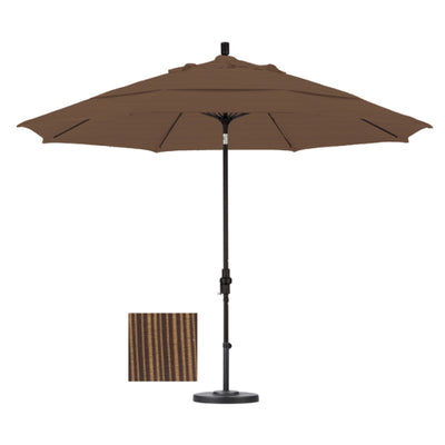 California Umbrella 11' Sun Master Series Patio Umbrella With Matted Black Aluminum Pole Fiberglass Ribs Collar Tilt Crank Lift With Olefin Fabric