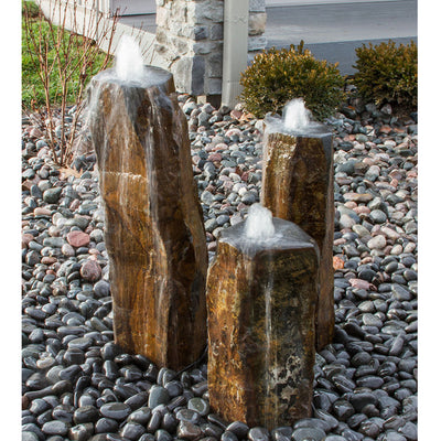 Triple Bowled, Polished Top Basalt Column Outdoor Fountain