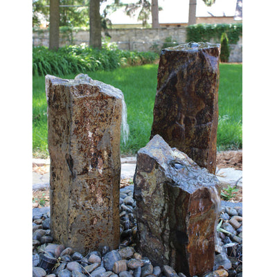 Triple Rustic Basalt Stone Outdoor Fountain