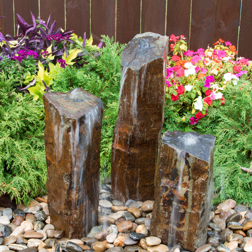 Triple Rustic Basalt Stone Outdoor Fountain – Soothing Company
