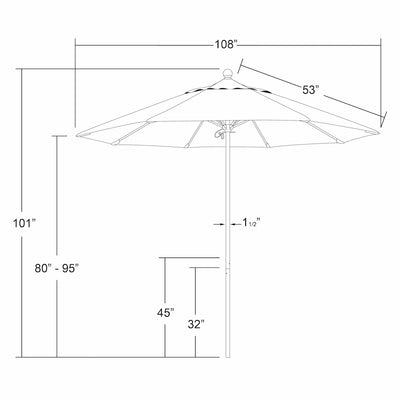 California Umbrella 9' Venture Series Patio Umbrella With Silver Anodized Aluminum Pole Fiberglass Ribs Push Lift With Olefin Fabric