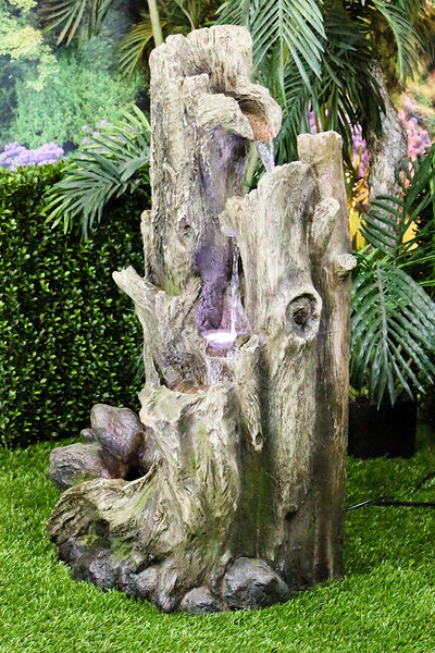 40" 5-Tiered Rainforest Tree Trunk Fountain with LED Lights