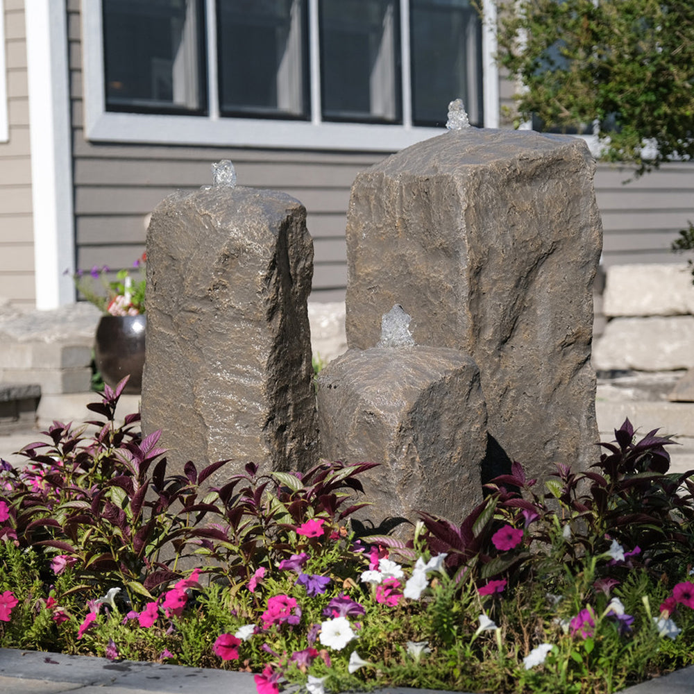 Watershed Cascade Triple Stone Outdoor Fountain – Soothing Company