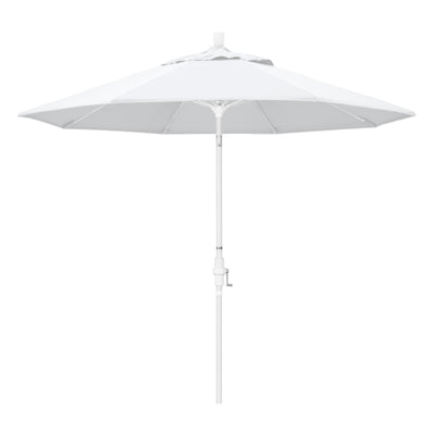 California Umbrella 9' Sun Master Series Patio Umbrella With Matted White Aluminum Pole Fiberglass Ribs Collar Tilt Crank Lift With Olefin Fabric